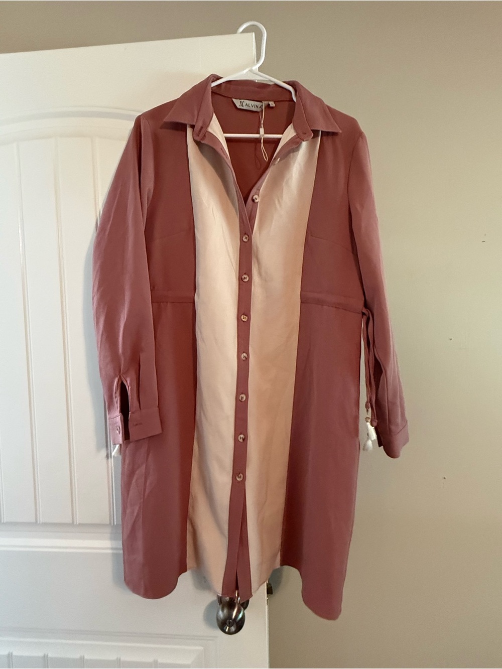 Two-Tone Dusty Rose & Blush Long Shirt Dress